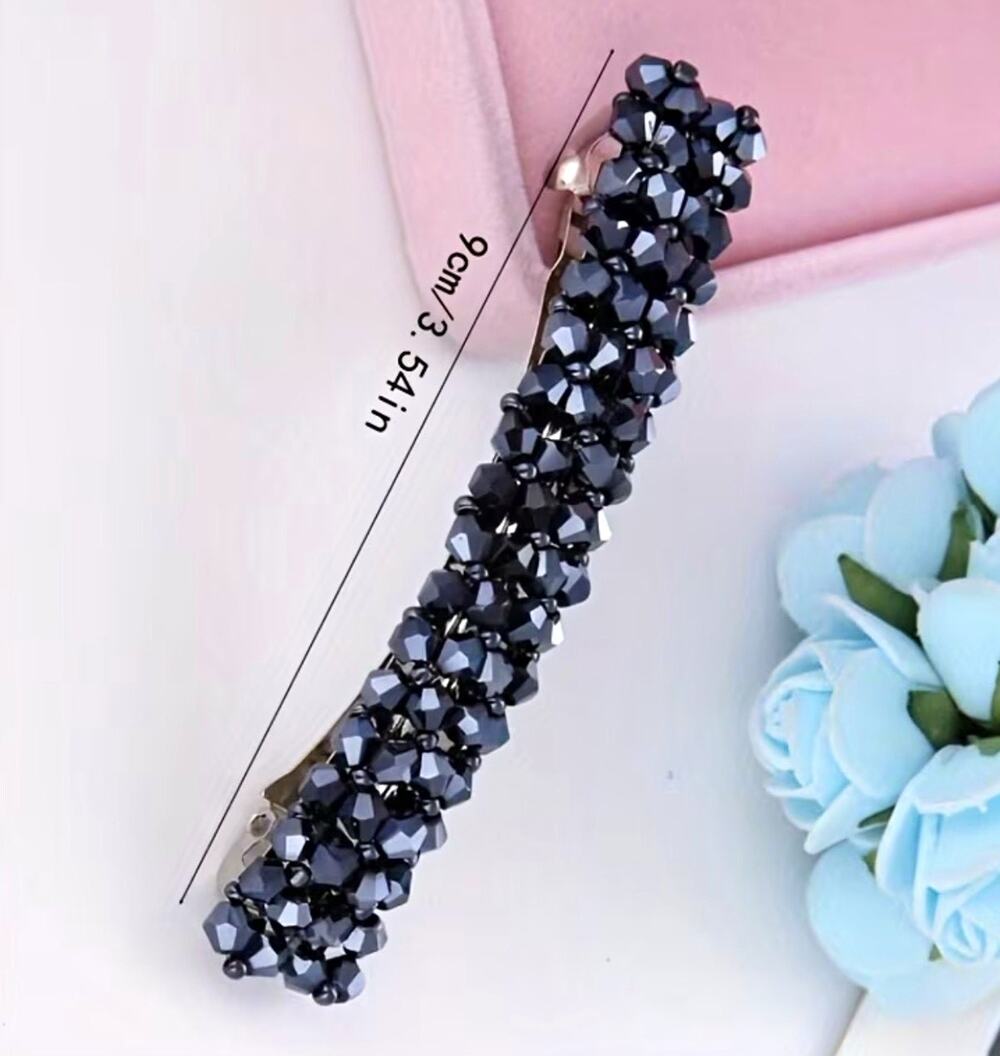 Crystal Beaded Barrette Hair Clip, Metal Plastic Multicolor Solid, 9cm